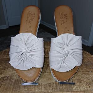 New! Womens Spring Step Lavona Blush Leather Slide Sandal with Bow. Size 40-US 9